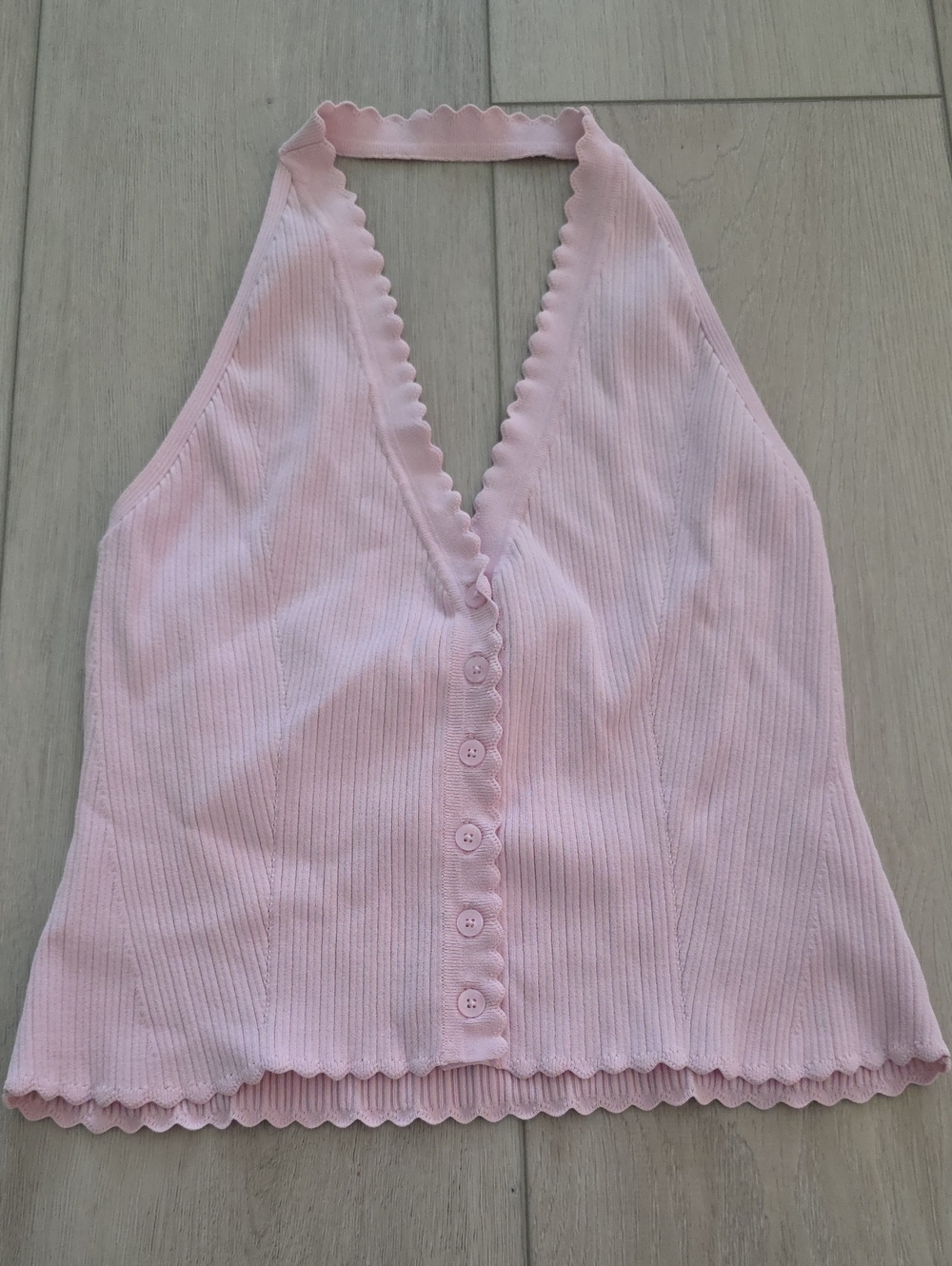 LoveShackFancy Light Pink Ribbed Halter Button-Front Camisole